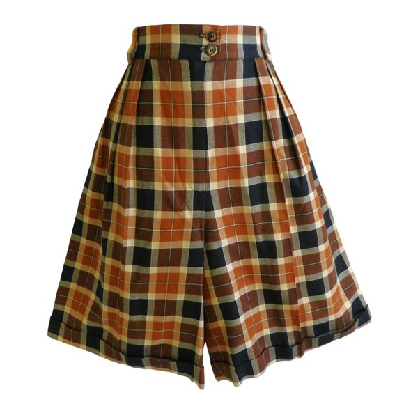 Vintage Pants - Plaid Pleated Bermuda Shorts Vintage 90s Jones New York High Waist Wide Leg USA